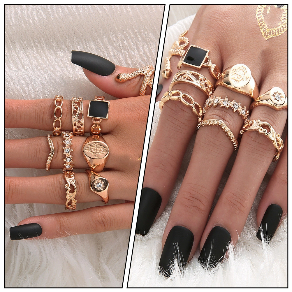 9pcs Bohemian Finger Ring Unique Alloy Opening Ring Finger Jewelries (Golden)