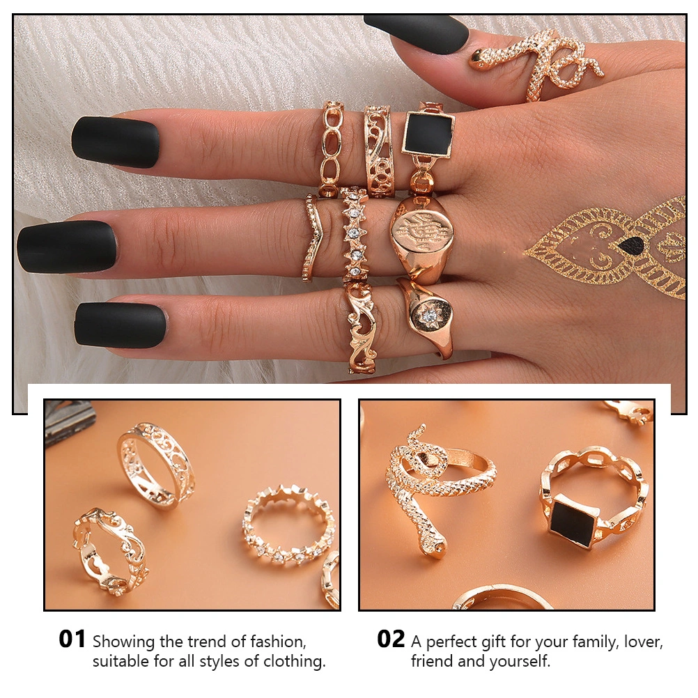 9pcs Bohemian Finger Ring Unique Alloy Opening Ring Finger Jewelries (Golden)