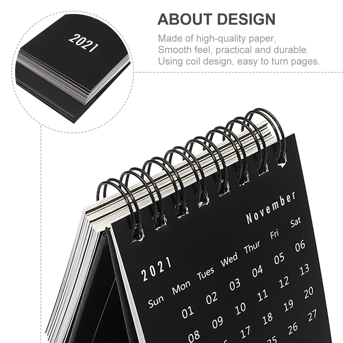 Mini 2021 Desktop Calendar Foldable Coil Calendar Home Office School Desk Decoration Memo Gifts (Black)