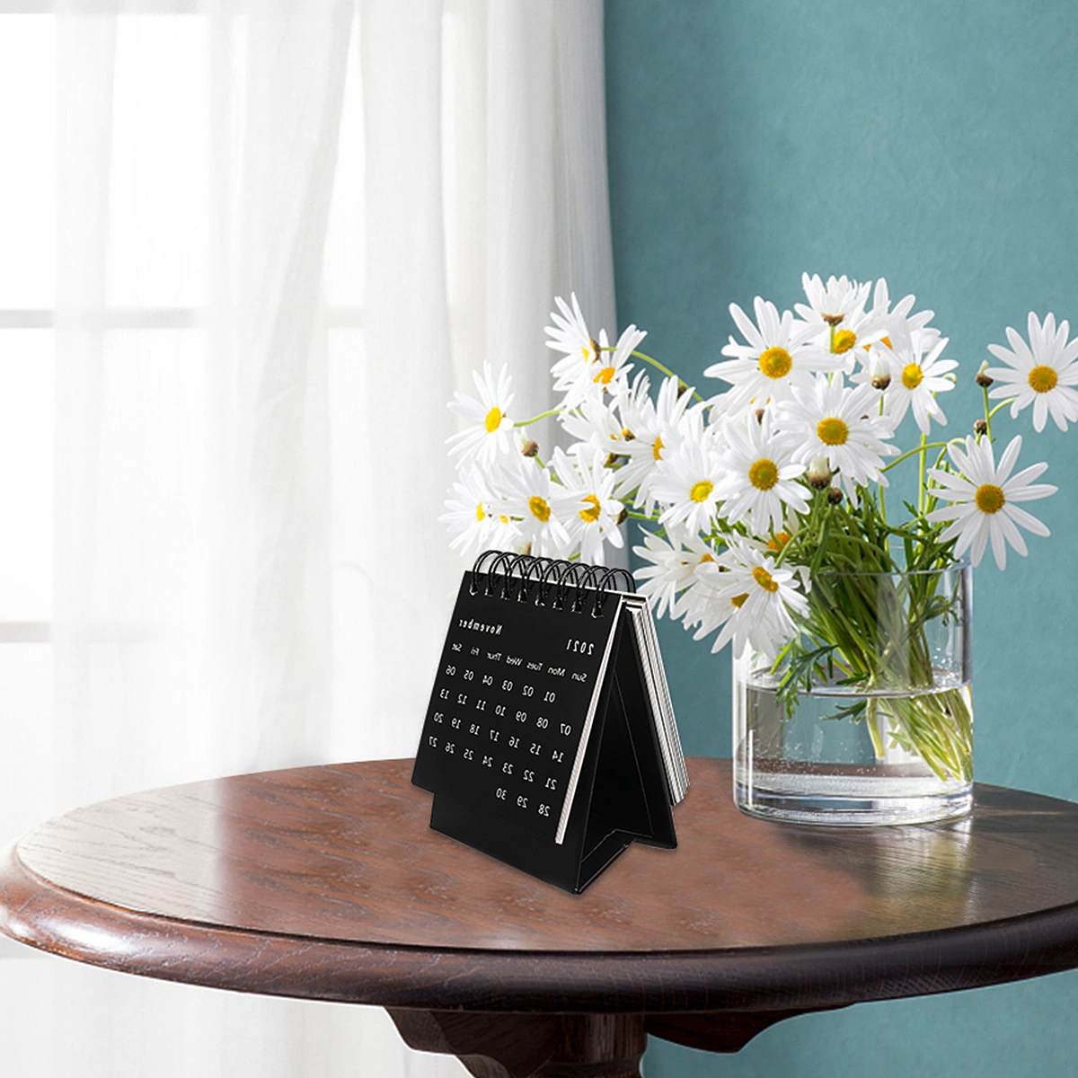 Mini 2021 Desktop Calendar Foldable Coil Calendar Home Office School Desk Decoration Memo Gifts (Black)