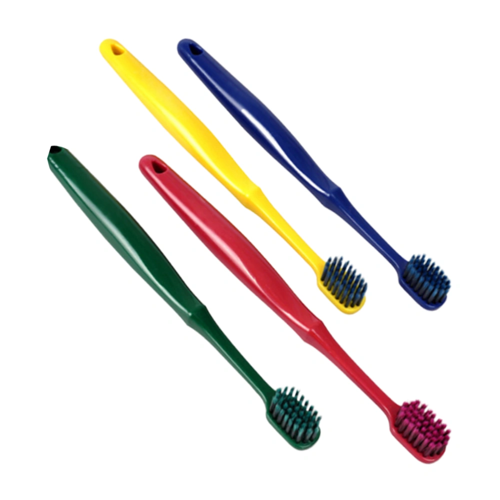 4Pcs Wide Head Toothbrush Household Bristle Toothbrushes Tooth Care Tool (Red and Green, Yellow and Blue)