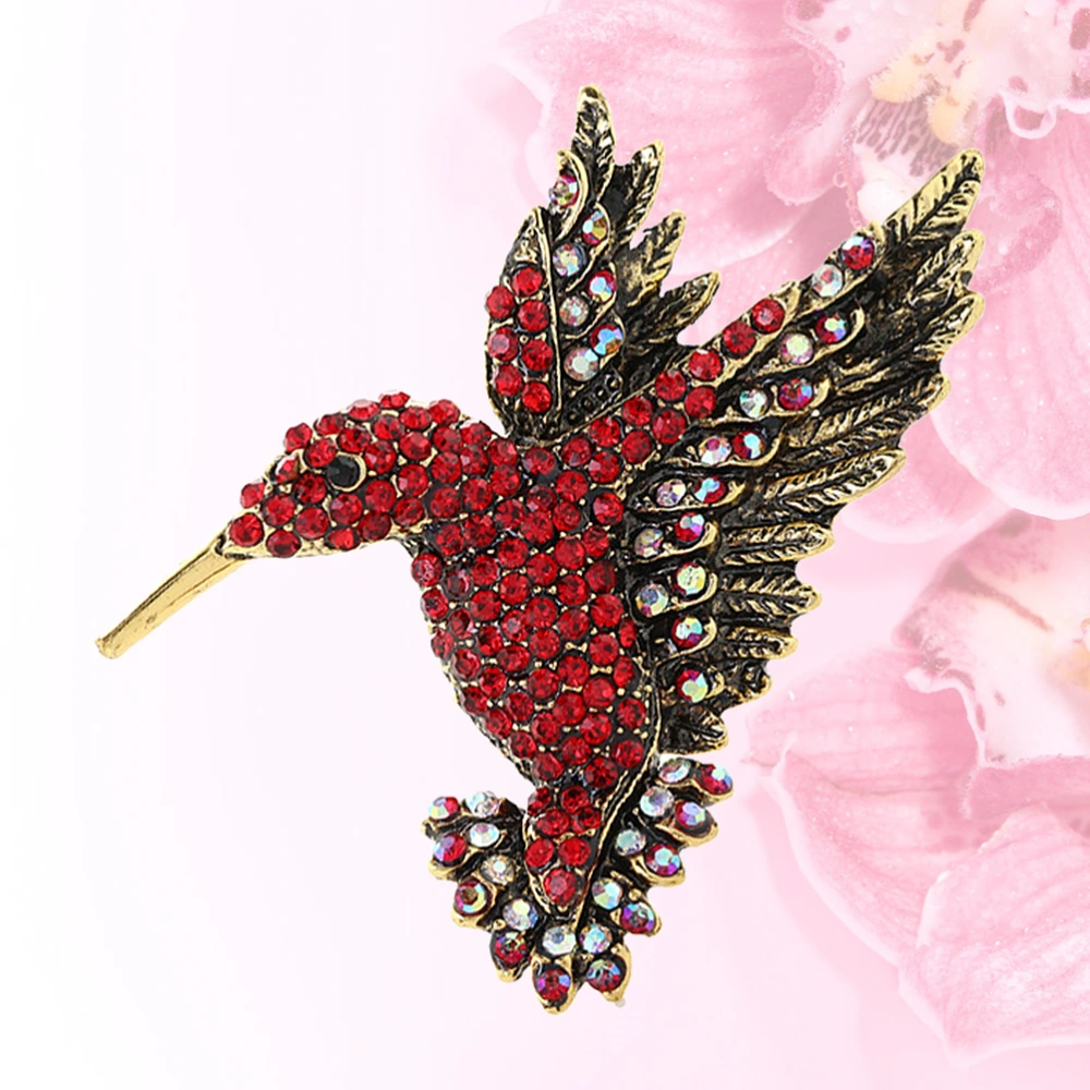 1Pc Unisex Bird Brooch Bird Breastpin Birdie Collar Pin Inlaid Diamond Brooch (Red)