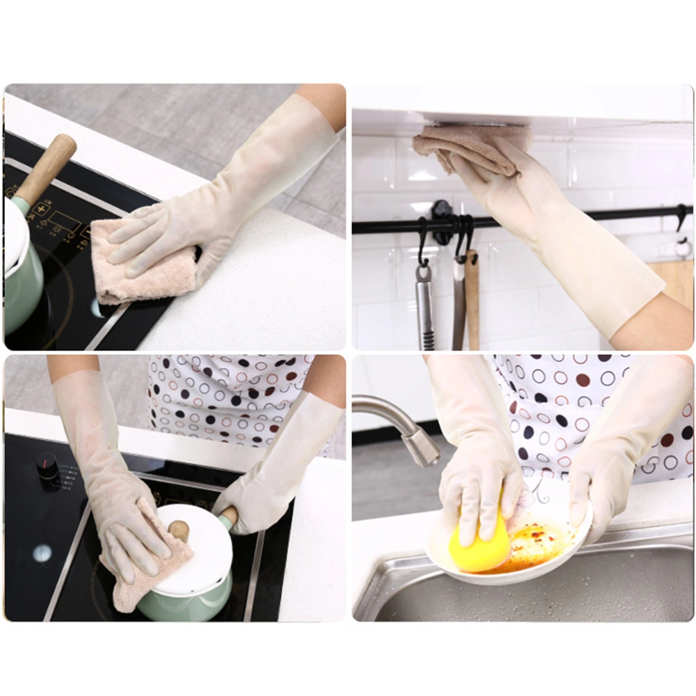 2 Pairs of Rubber Dishwashing Gloves Waterproof Kitchen Cleaning Gloves Hand Protector Glove - Size XL (White)