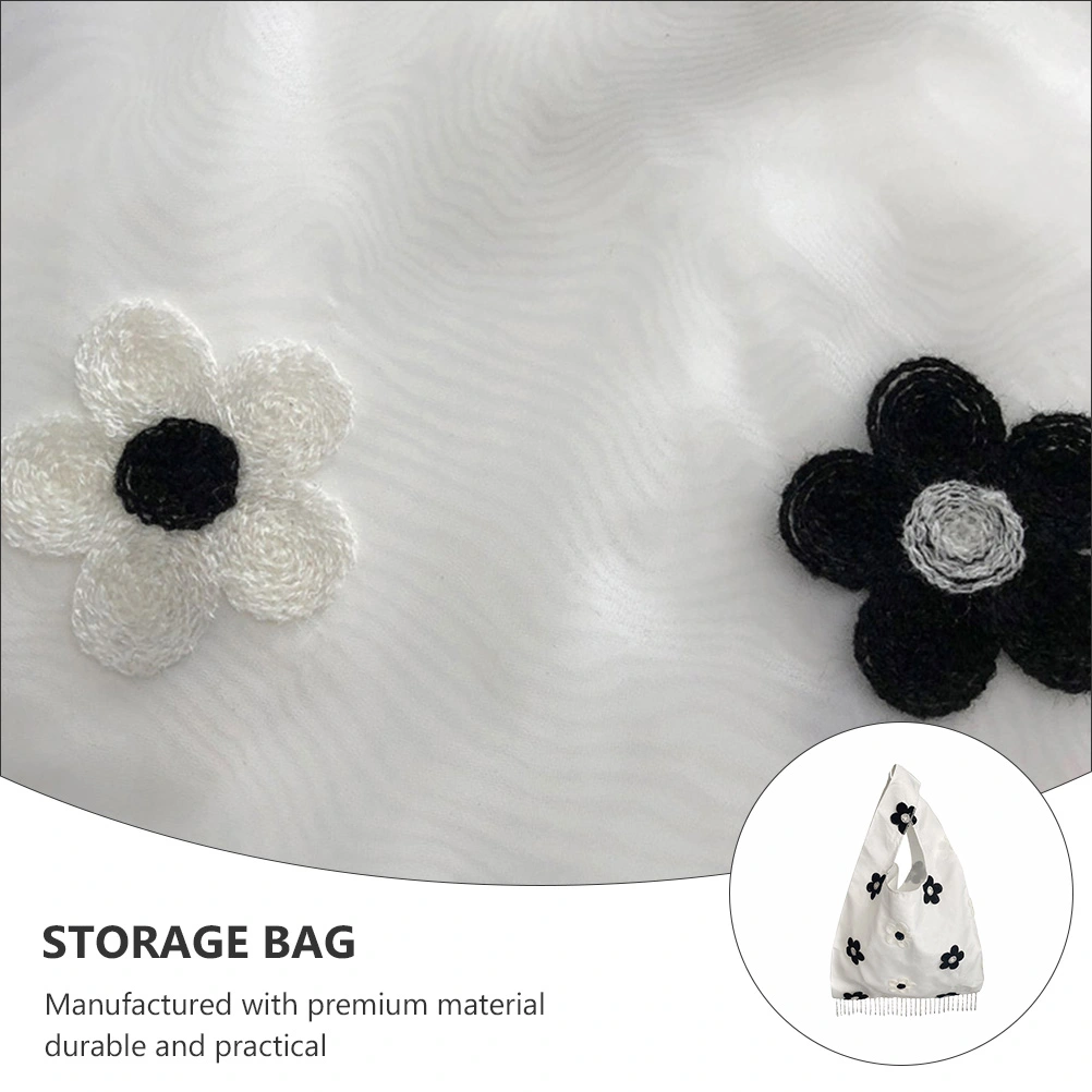 1pc Flower Decor Tassel Grenadine Shopping Bag Tote Bag for Women Girls (White)