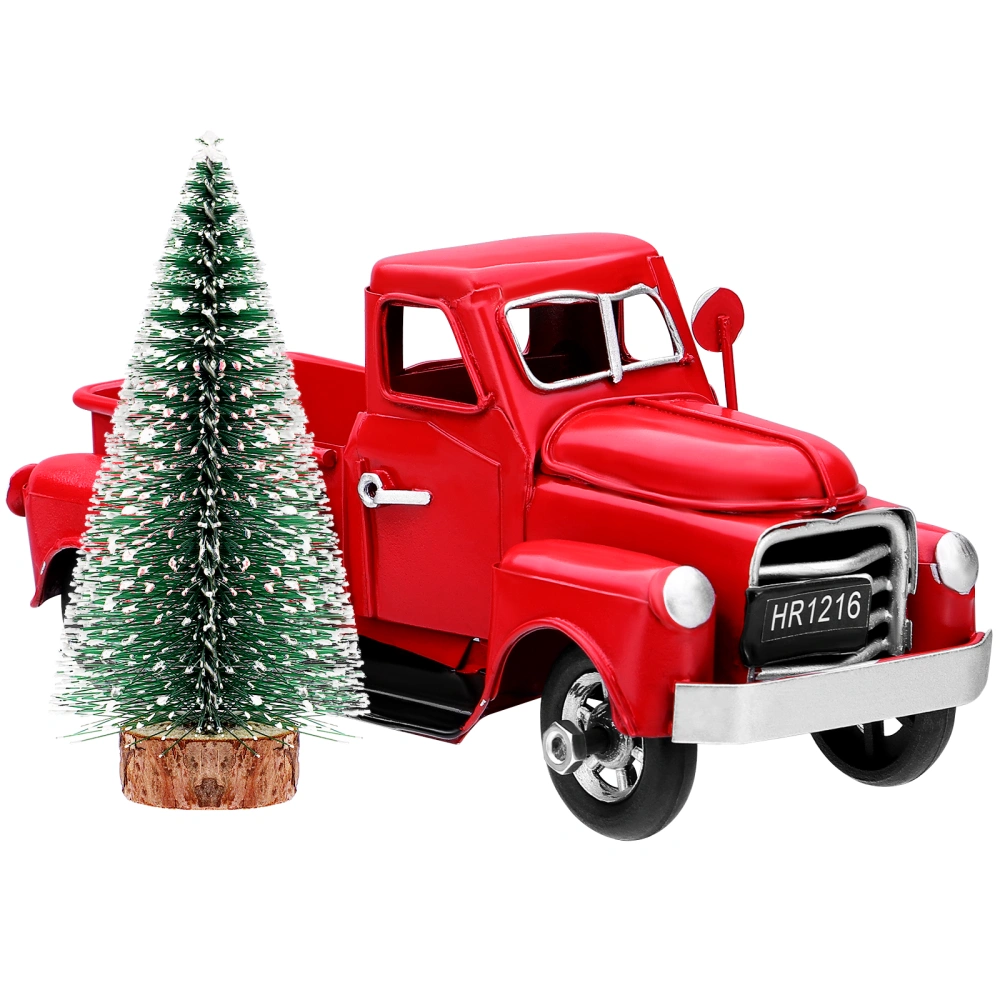 NUOBESTY Vintage Red Truck with Christmas Tree Handmade Metal Old Car Model Red Pickup Truck Decorative Collectible Vehicle for Christmas