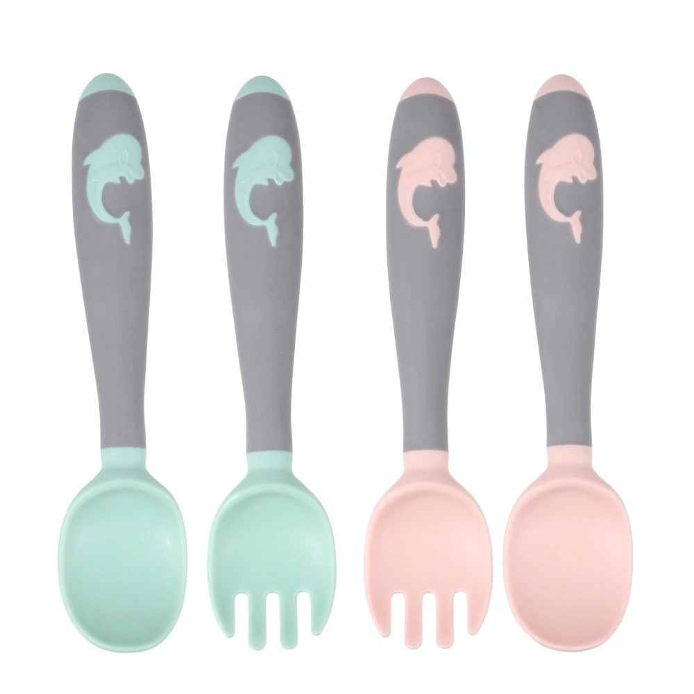 2 Sets Safe Baby Tableware Infant Feeding Spoon and Fork Anti-Skid Infant Spoon