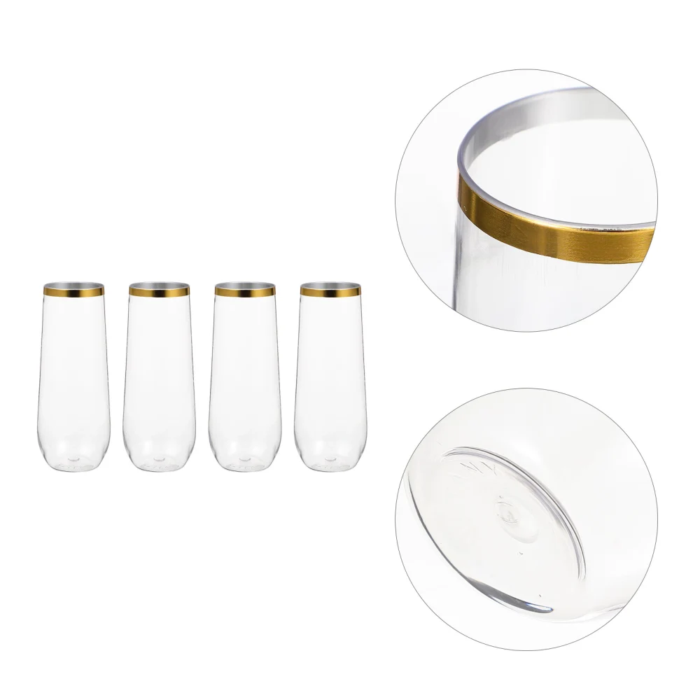 4Pcs Plastic Champagne Cup Transparent Party Beverage Cup Disposable Cold Drink Cup