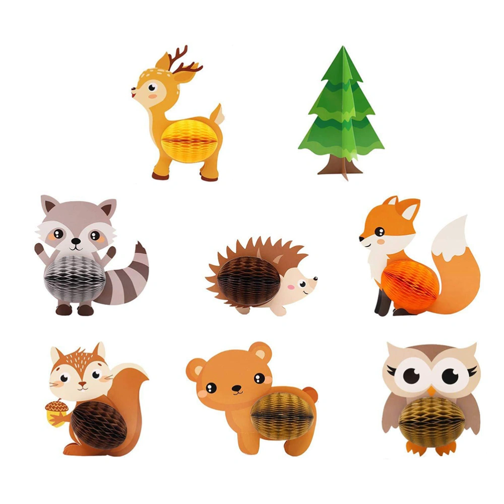 8pcs Kids Birthday Ornament 3D Jungle Animal Honeycomb Ball Adornment Desktop Decor