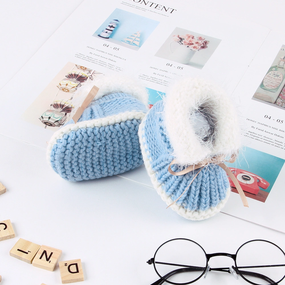 1 Pair of Fashion Baby Shoes Unisex Woven Prehobblers Plush Winter Shoes for Infants Toddler (Light Blue 6-12 Months Old)