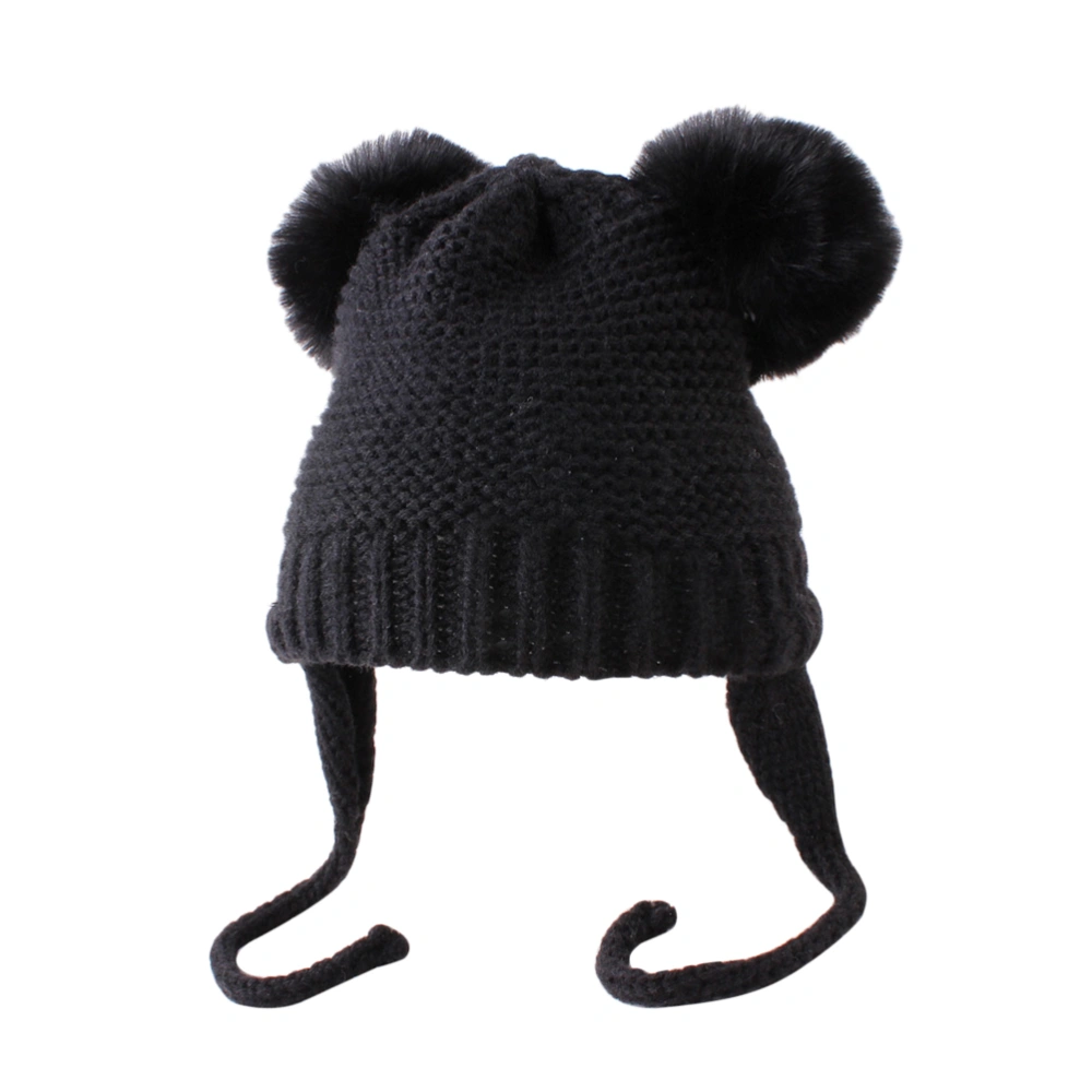 Winter Baby Warm Knit Hat Adorable Hairball Kids Hat Baby Crochet Beanie Headdress (Black)