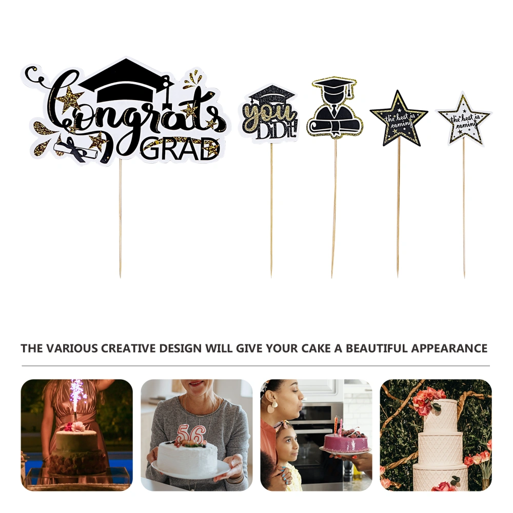 13pcs Creative Cake Toppers Cupcake Topper Graduation Party Decor (Black Golden)