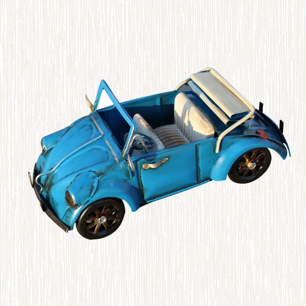 Creative Iron Vintage Car Model Antique Classic Car Model Toy Artware Ornaments for Home Office (Blue)