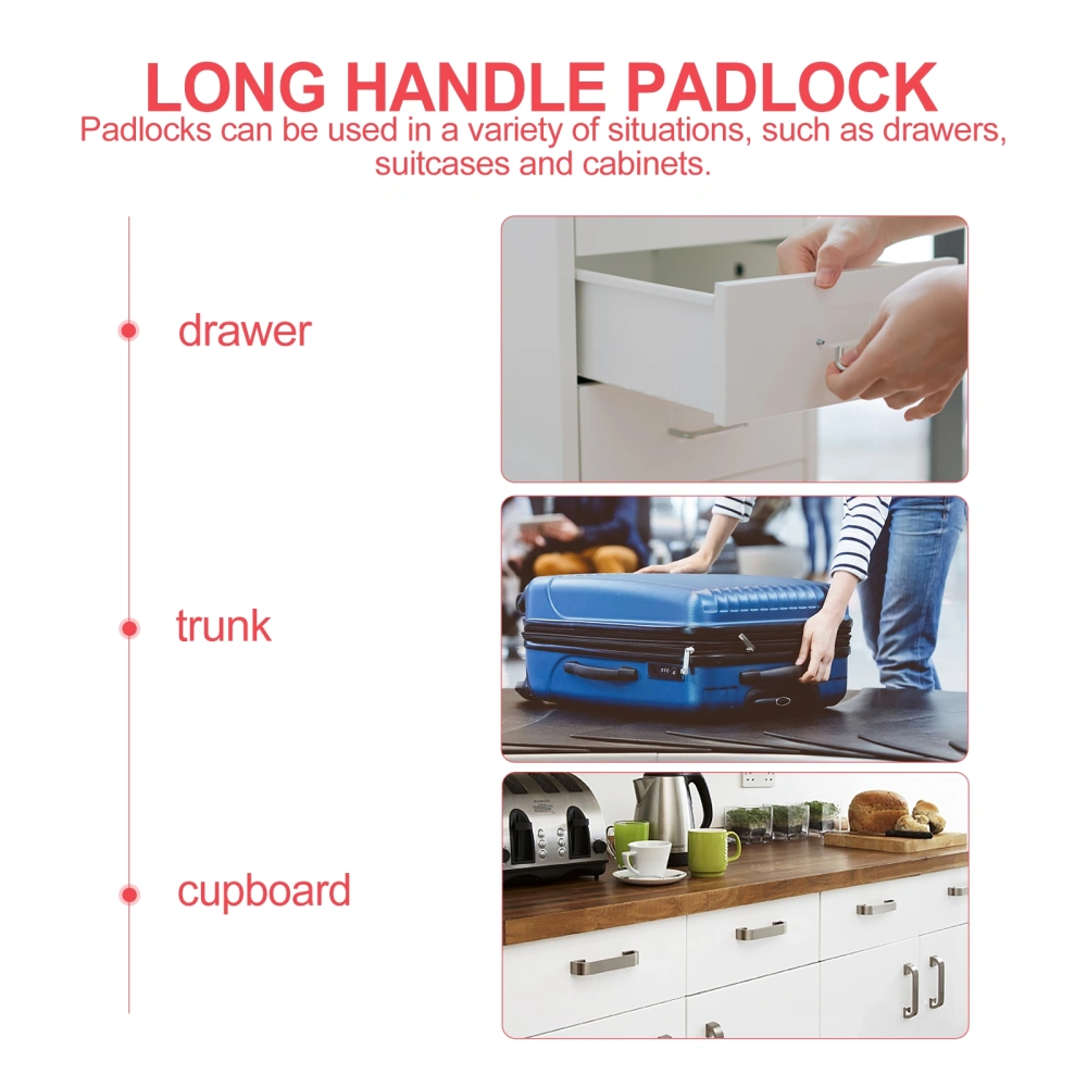 2Pcs Long Handle Drawer Crate Lock Creative Decorative Padlock White Red