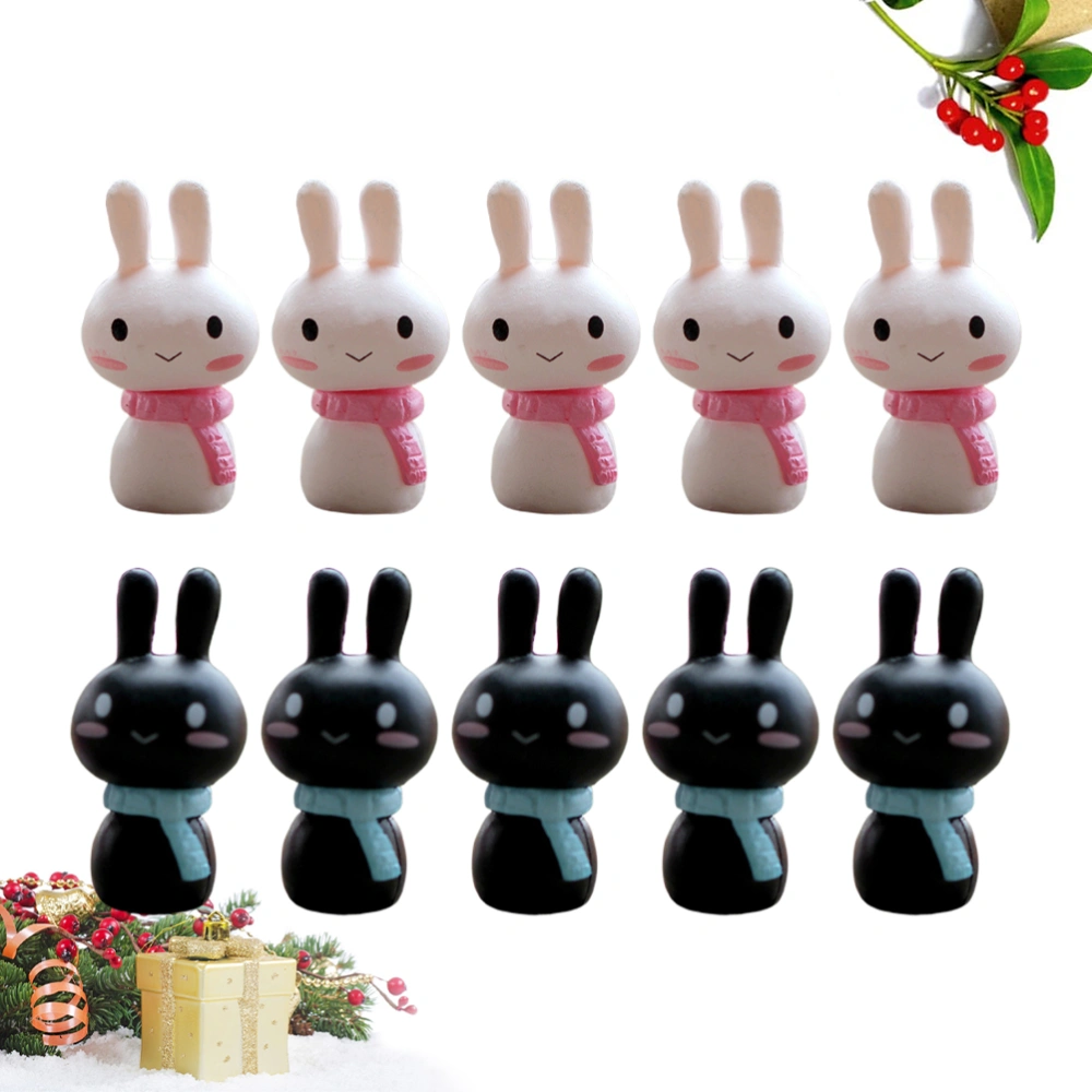 10PCS Scarf Rabbit Succulent Plants Decoration Mini Craft Creative Garden Hen Adornment (Black and White)