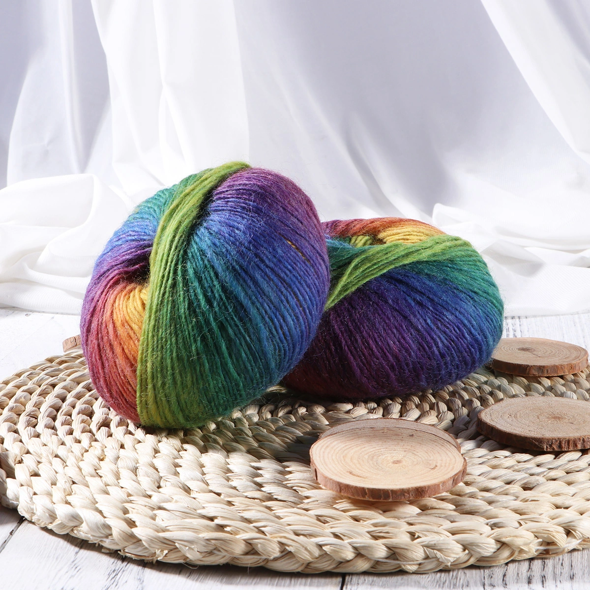 2pcs Rainbow Wool Cotton Yarn Colorful Yarn for Sewing Hand Knitting Sweater Scarf (1)
