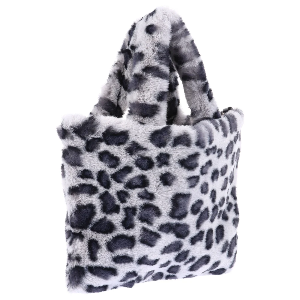 1Pc Leopard Handbag Women Plush Purse Simple Crossbody Bag Lady Shoulder Bag