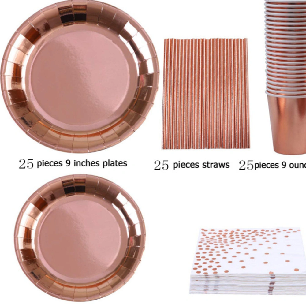 146 Pcs Girl Party Supplies Disposable Tableware Kit Birthday Party Paper Bronzing Dot Dinnerware Set Party Favors (Rose Gold)