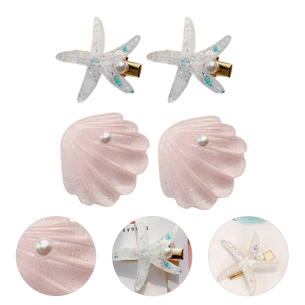 4 Pcs Hairpin Suits Sea Star Hairpins Duck Clips Shell Hairpins for Women Girls