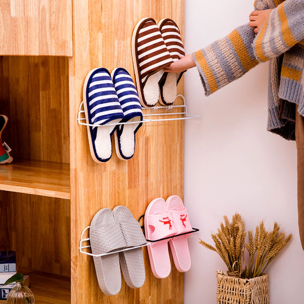 Iron Wall Hanging Single Layer Shoe Rack Wall Mounted Shoes Rack Sticky Hanging Strips Plastic Shoes Holder Single Bathroom Storage Organizer Door Shoe Hanger