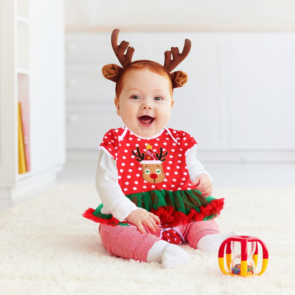 1 Set Christmas Baby Short Sleeve Dress Cartoon One-piece Dress (12-24 Month)