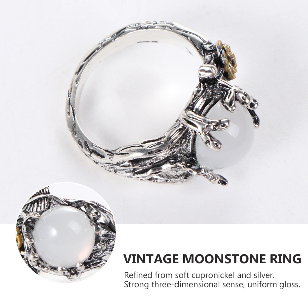 Leaves Shaped Ring Vintage Moonstone Finger Ring Fashion Creative Finger Jewelry Golden No.6