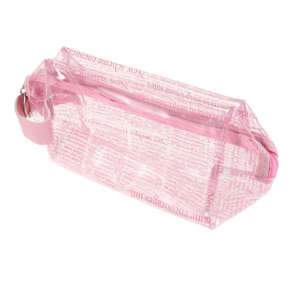 Pink Transparent Makeup Bags PVC Storage Bag Multifunctional Cosmetic Pouch Portable Newspaper Pattern Handbag Case Toiletry Bag for Travel