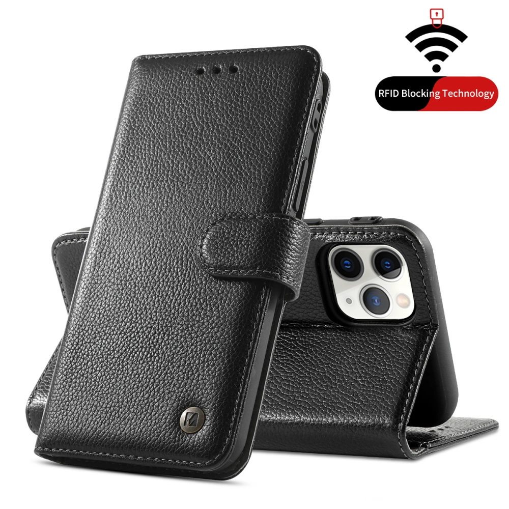 Genuine Leather Stand Wallet RFID Case Compatible with iPhone 12 Pro 6.1