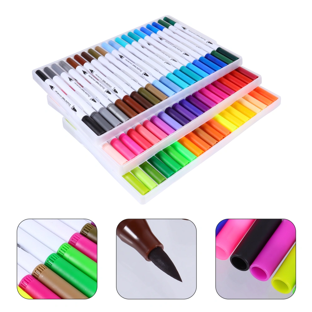 60pcs Double-headed Watercolor Pen Water-soluble Marker Soft-headed Art Hook Pen