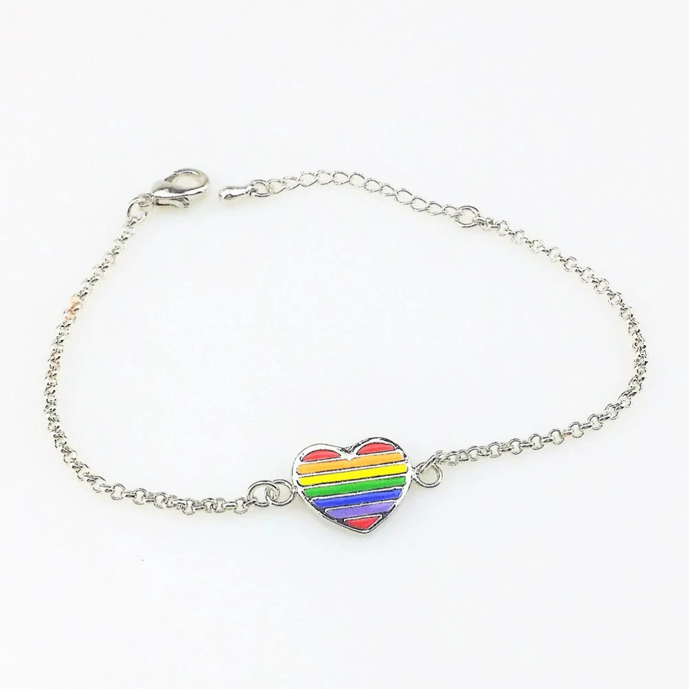 Unisex Colorful Rainbow Heart Bracelet Jewelry Epoxy Rainbow Shape Bracelet Wild Pendant Bracelet Jewelry Decor (Platinum)