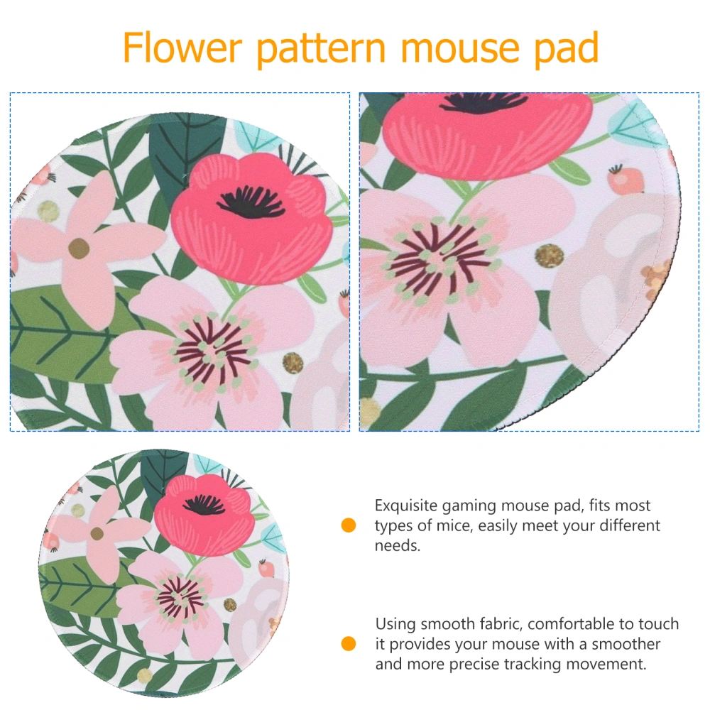 Flower Pattern Mouse Pad Ergonomic Gaming Mouse Pad Round Mat for Home Office