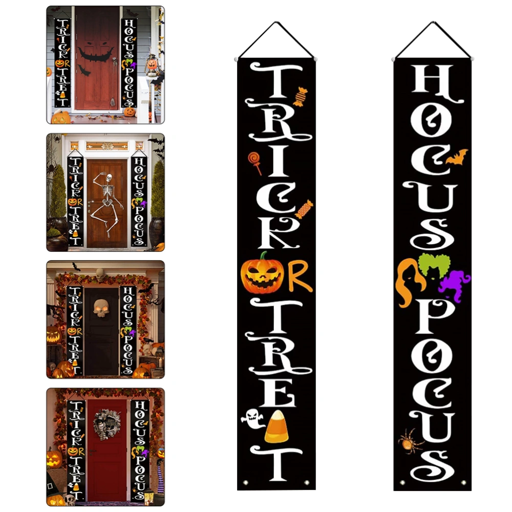 2pcs Halloween Theme Door Banners Printing Porch Sign Halloween Decorations