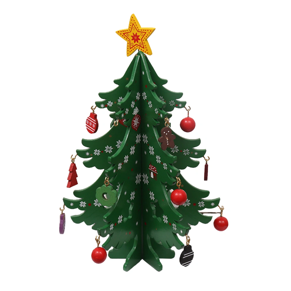 Wooden Christmas Tree Shape Decoration Creative DIY Christmas Adornment Party Decor Ornaments for Christmas Festival (Green)