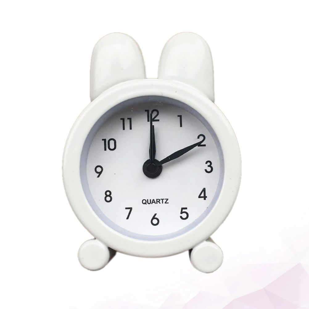 1pc Rabbit Ear Alarm Clock Bedside Wake-up Device Metal Desktop Clock Room Decoration for Home Dorm White