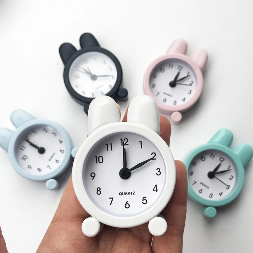 1pc Rabbit Ear Alarm Clock Bedside Wake-up Device Metal Desktop Clock Room Decoration for Home Dorm White