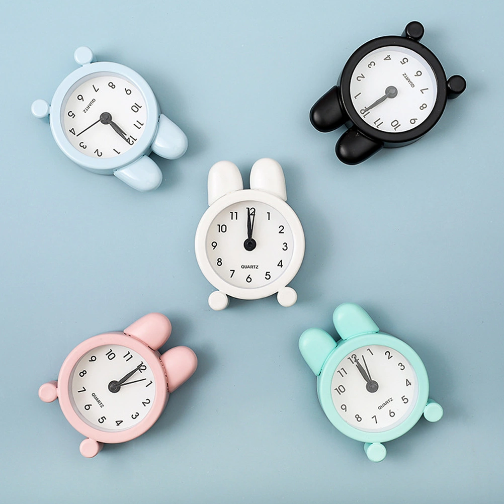 1pc Rabbit Ear Alarm Clock Bedside Wake-up Device Metal Desktop Clock Room Decoration for Home Dorm White
