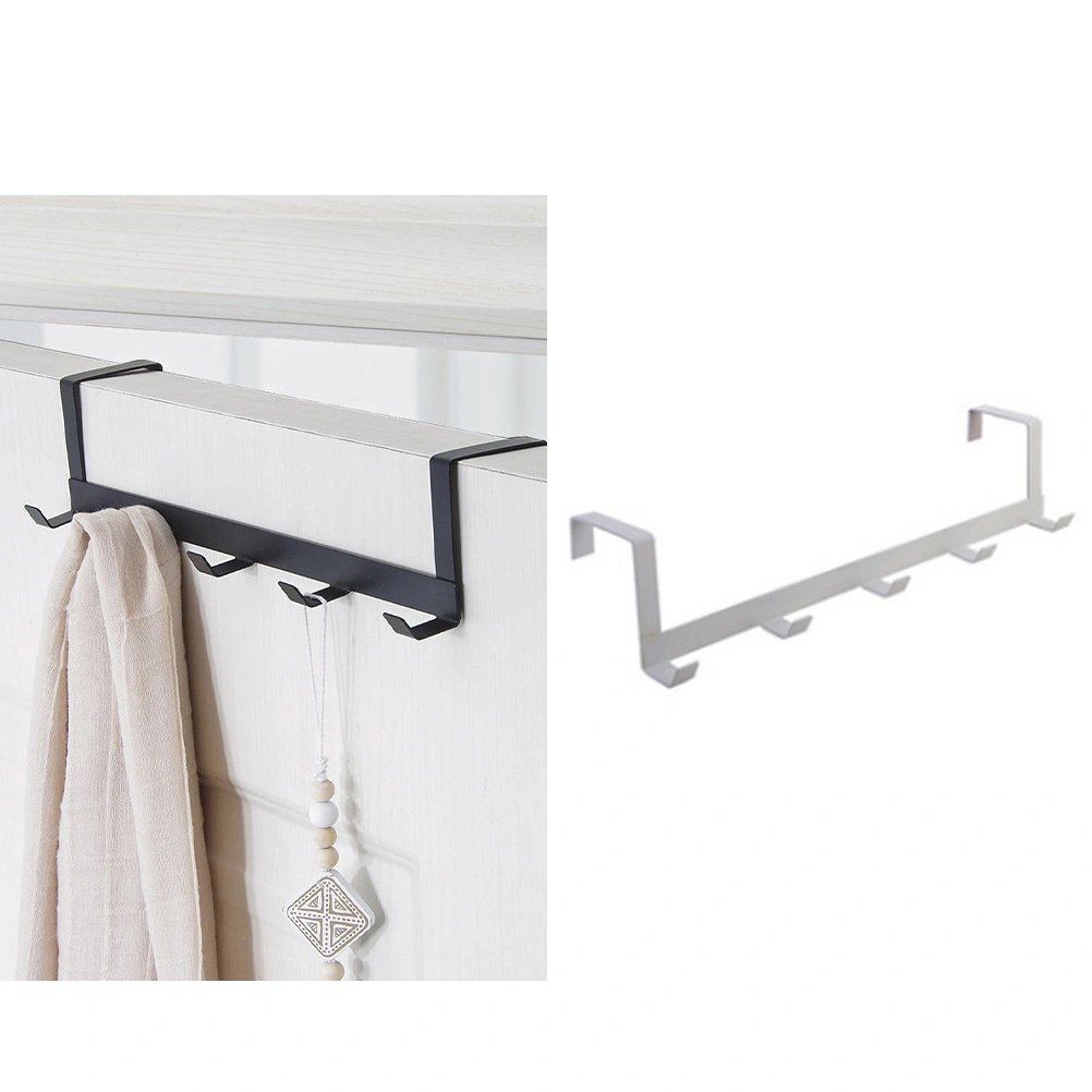 Over the Door Hook Iron Storage Organizer Rack with 5 Hooks for Clothes Coat Hat Belt Towels (White)