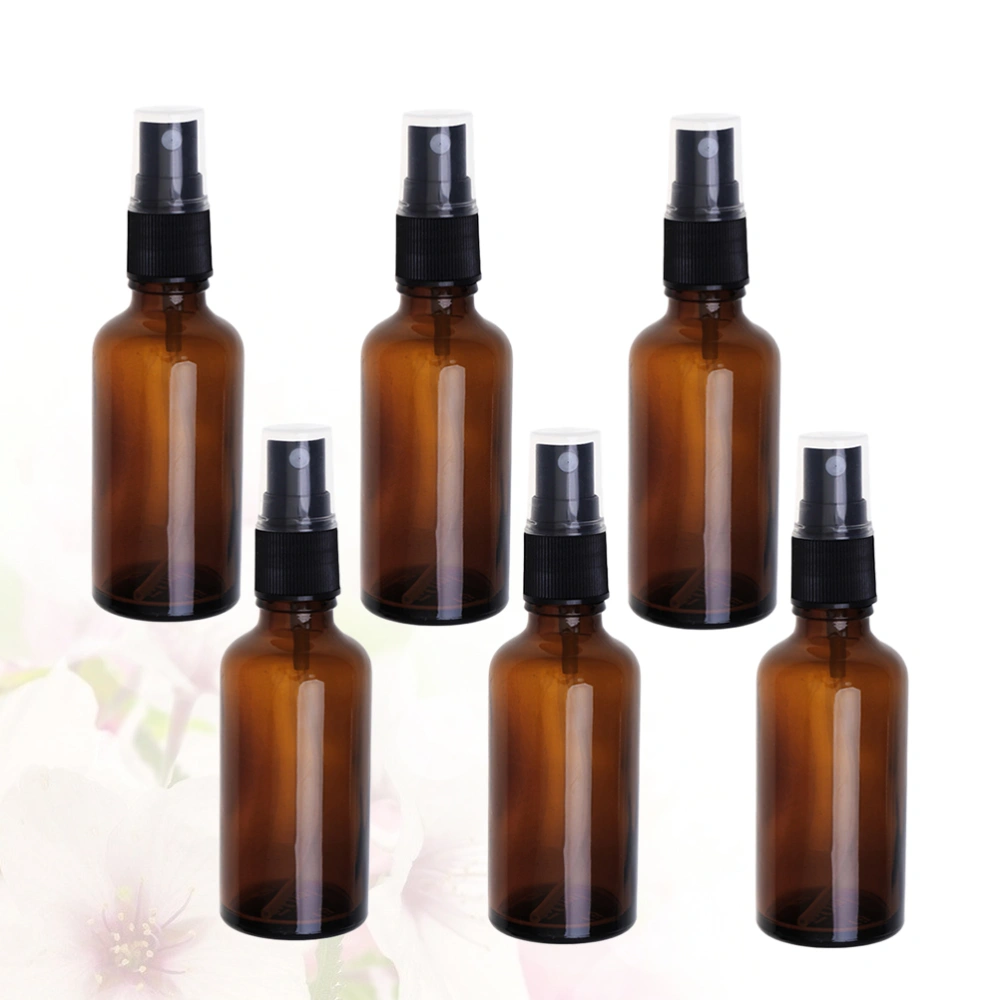 6pcs 30ml Press Spray Bottle Portable Travel Bottle Essential Oil Spray Empty Glass Bottle (Brown)