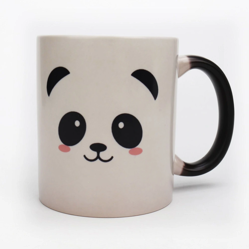 1PC Ceramic Color-changing Mug Heat Sensitive Drinking Cup Personality Water Mug Cartoon Panda Color-changing Cups for Home Cafe Office Use (301-400ml Black+White)