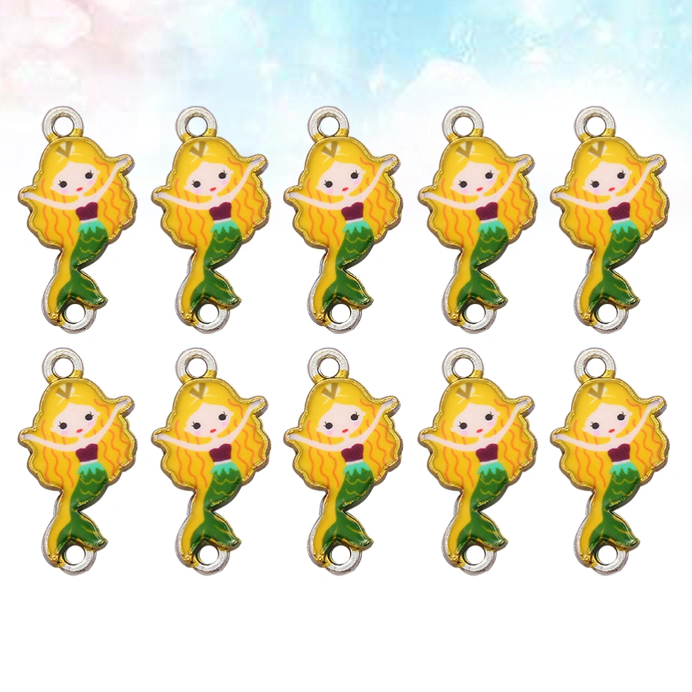 10pcs Alloy Mermaid Girl Pendants Fashion Charms DIY Jewelry Making Accessory for Earrings Necklace（Yellow）