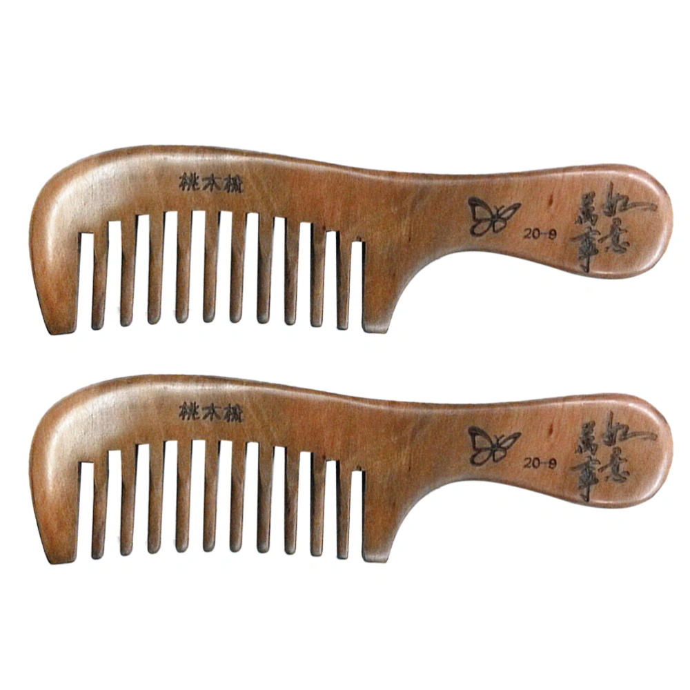 2pcs Carved Comb Exquisite Peach Wooden Comb Massage Scalp Comb Hair Grooming Tools for Home Shop (20-9#)