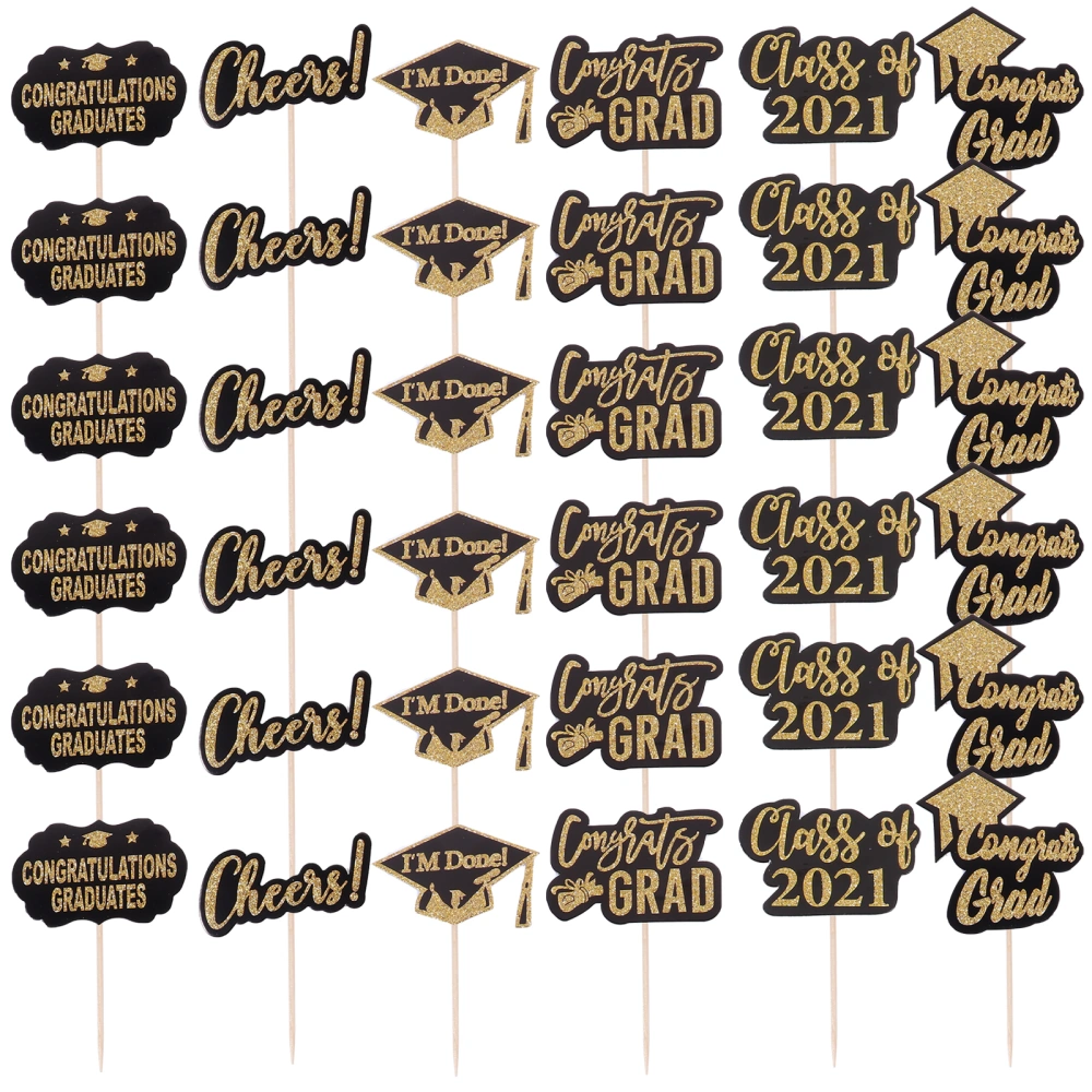 36pcs 2021 Creative Graduation Cake Toppers Creative Cake Picks (As Shown)