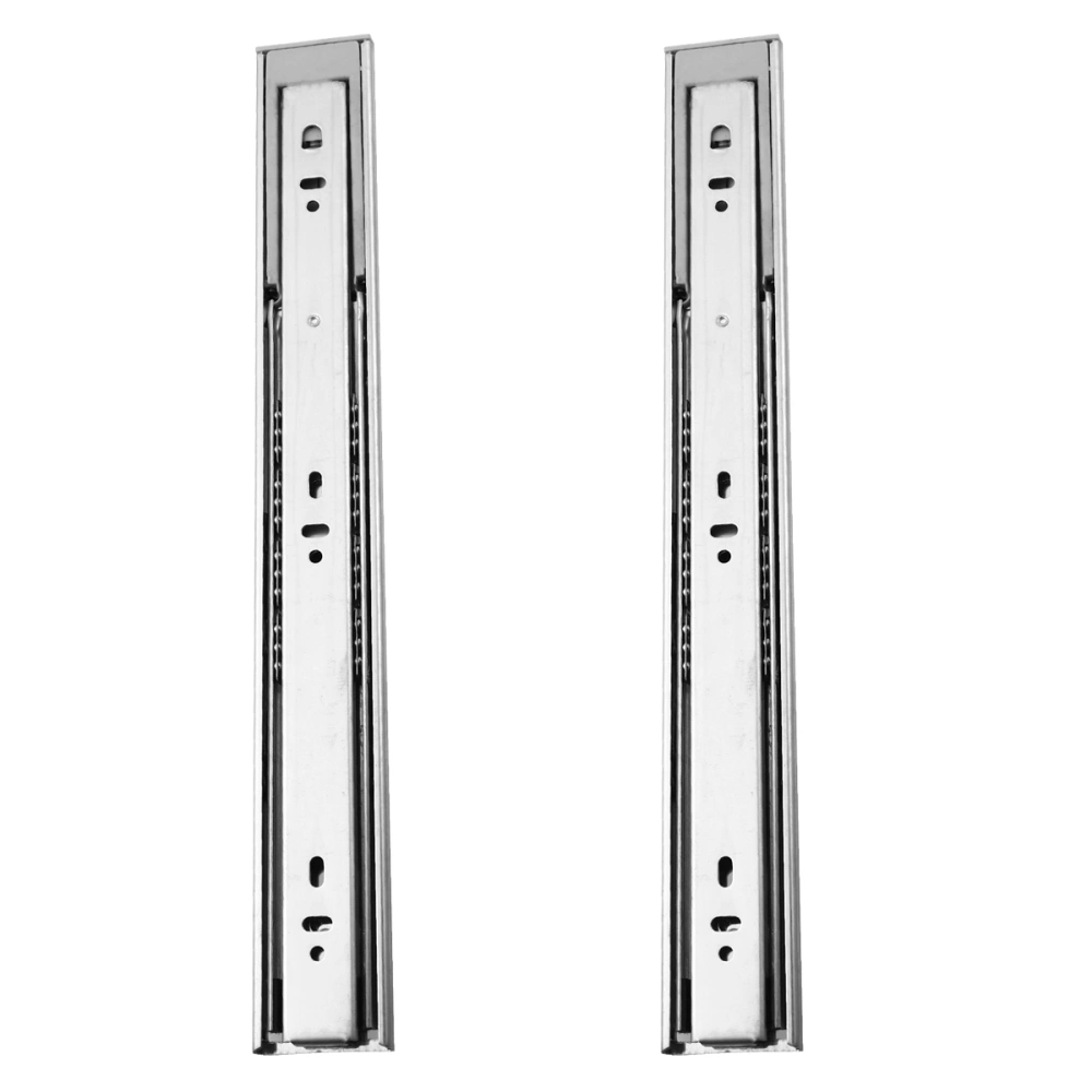 2 Pcs 3 Section Self-lock Drawer Slides 16 Inches 400mm Mute Sliding Drawer  Rails Double Springs Drawer Track for Cabinet Desk(Silver)