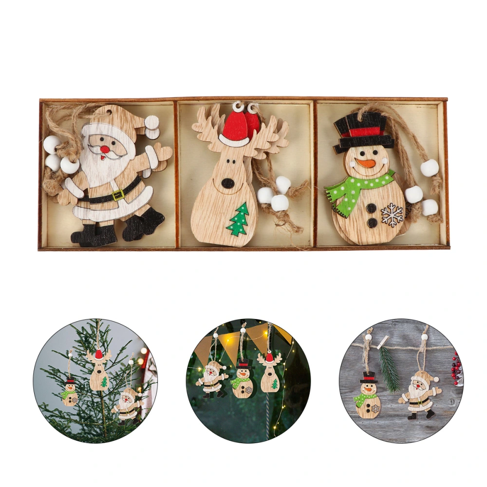 1 Set/9pcs Xmas Tree Pendants Wooden Creative Ornaments Christmas Decoration