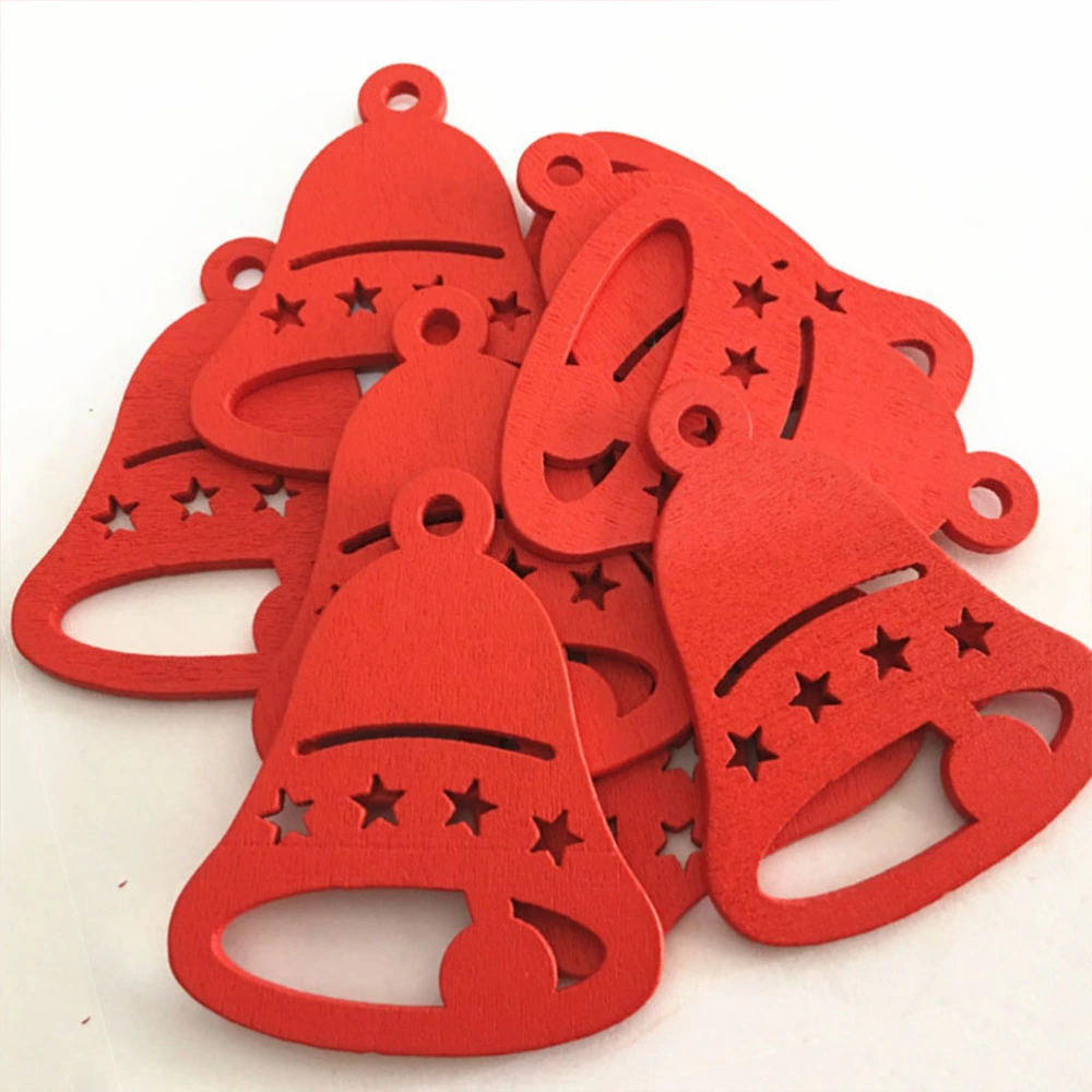 10pcs Wooden Bell Craft Christmas Hanging Ornament Christmas Tree Pendant (Red)