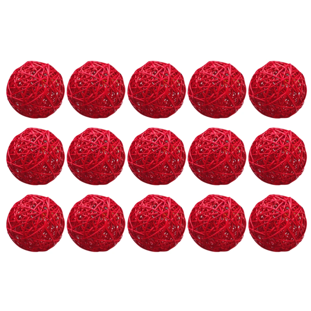 15pcs Wicker Rattan Ball Creative DIY Craft Decorative Ball Hanging Simple Vine Ball for Kindergarten Hotel Bar Home (Red 5cm)