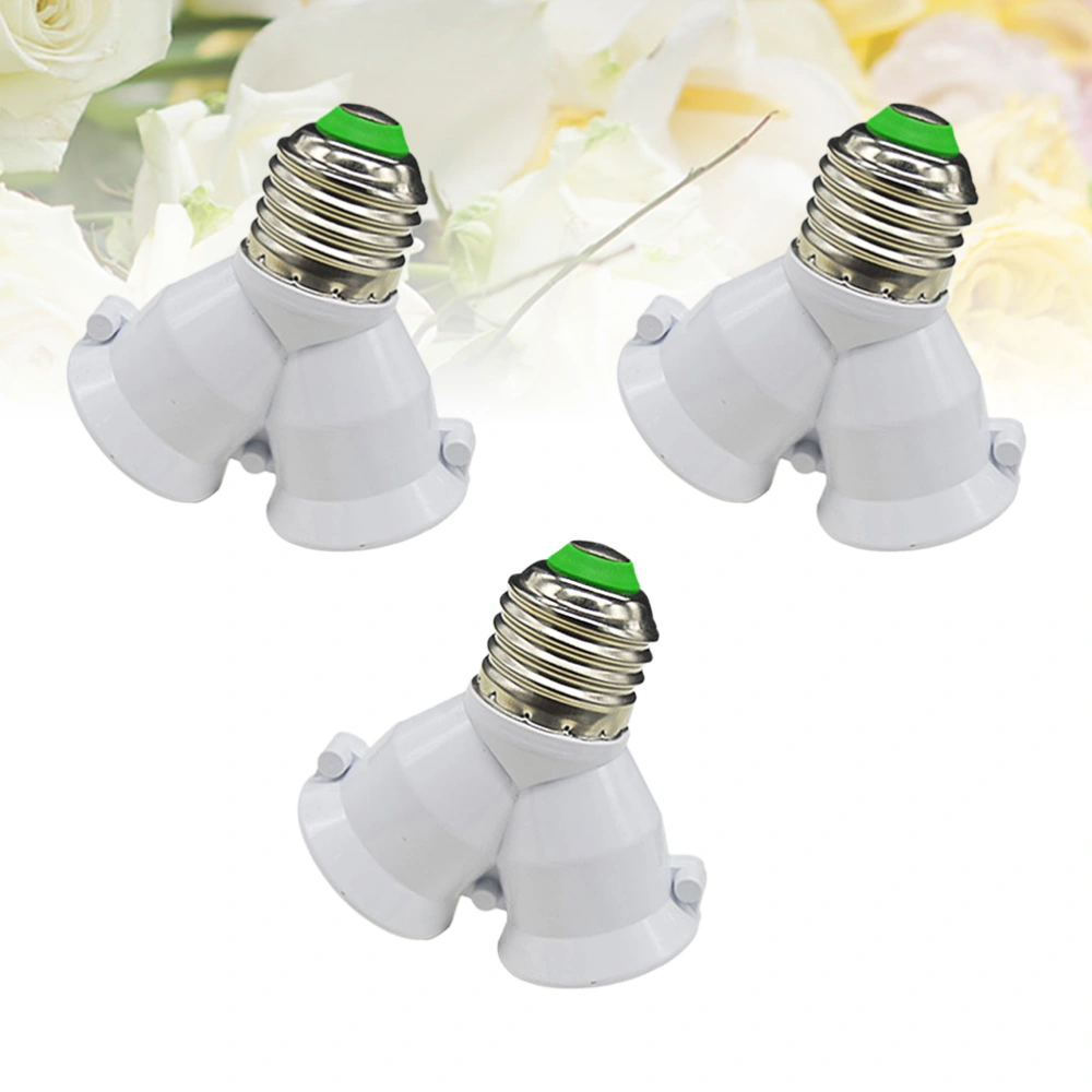 3pcs E27 to 2 E27 Lamp Base Fireproof Material Holder Converter Extender Socket Y Shape Splitter Adapter Light Base for LED Bulb (White)