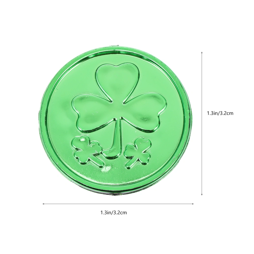 100Pcs Electroplated Clover Coins Shamrock Pattern Coins Plastic Clover Coins