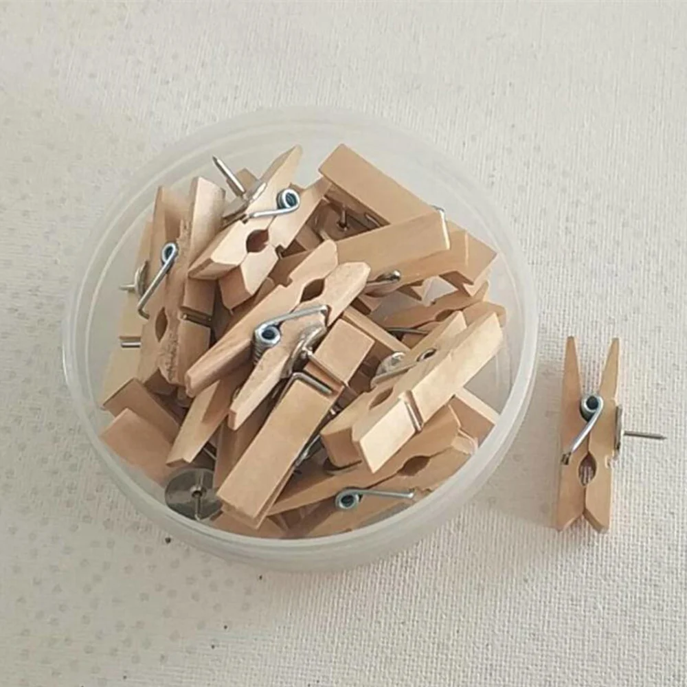 50pcs Wooden Clips Simple Small Photo Picture Notes Fixation Clips for Home Office School (Wood Color 35x7mm)