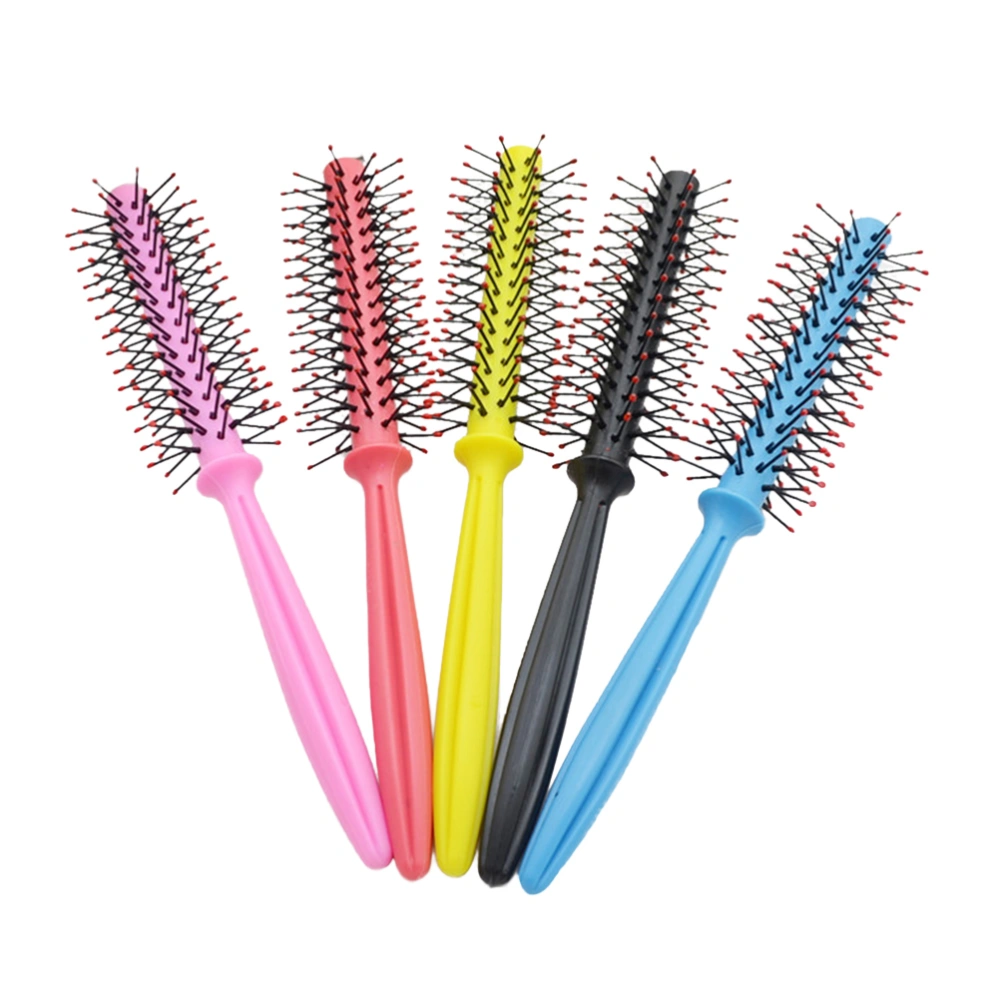 Plastic Handle Curly Hair Styling Round Bristles Brush Comb Rolling Style Comb