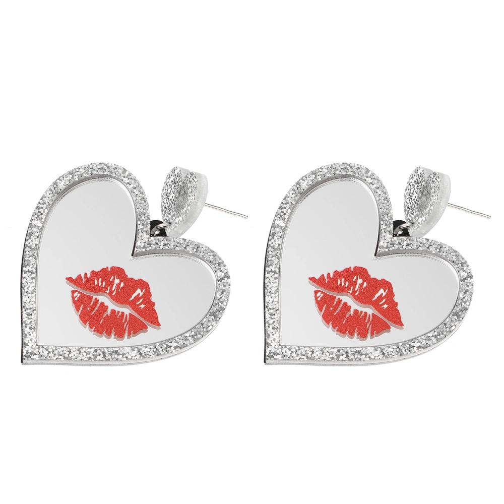 1 Pair Creative Mirror Surface Love Shape Earrings Ear Accessories (Silver)